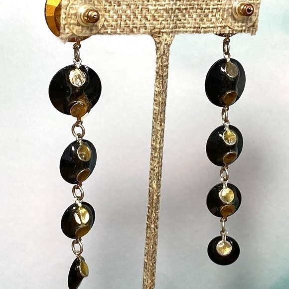 Earrings Drops Dangles Black Rivoli Rhinestone Artisan Handmade - Picture 4 of 10